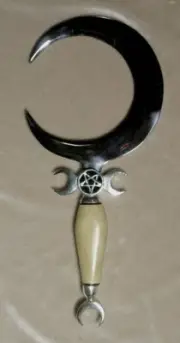 Handmade Crescent Moon Dagger Ritual Athame Boline Curved Knife, Horn Handle, wi