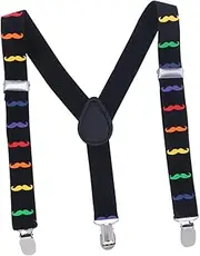 [OATIPHO] 1pc Boy Girl Suspenders with Clip Buckles Y-shape Elastic Braces for Boys and Girls Black Base with Colorful Beard Pattern Cartoon Design for Comfortable Wear