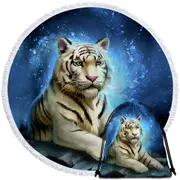 Lovely White Tiger Art Round Beach Towel