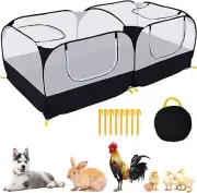 Small Animals Playpen Pet Cage Tent Large Chicken Run Coop w/ Detachable Black