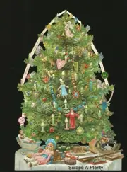German Embossed Vintage Style Scrap Die Cut - Colorful Christmas Tree EF7195