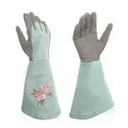 Rose Pruning Gloves Thorn Proof, Embroidery Leather Medium (Pack of 1) Green