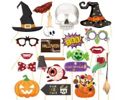 40Pcs Halloween Photo Booth Prop Spooky Skull Glasses Death Day DIY Party Supplies for Kids Trick or Treat Party Decoration Kit Fun Photography Props Acces