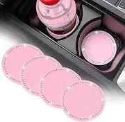 2 Pack Bling Car Cup Holder Coasters, 2.75 Inch Soft Bling Crystal Rhinestone Rubber Pad Set Round Auto Cup Holder Insert Drink Coaster Car Interior Accessories