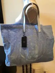 NEW ARMANI JEANS LIGHT BLUE Large Tote Bag Nylon Patent Leather Handbag Purse