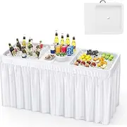 Giantex 5 FT Folding Ice Table with Double Sinks and Drains, Portable Ice Cooler Table with Removable Skirt, No Assembly, Foldable in Half, Fill and Chill Stand for Party Camping BBQ Wedding, White