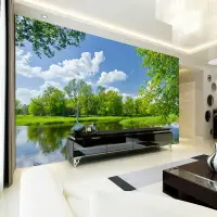 在飛比找樂天市場購物網優惠-3D大自然風景壁紙現代簡約臥室唯美樹林田園壁畫客廳電視背景墻