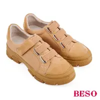 在飛比找momo購物網優惠-【A.S.O 阿瘦集團】BESO 絨面皮彈性鞋帶鋸齒厚底休閒