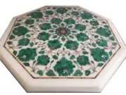 12" Marble corner side semi precious stones Inlay table top home decor