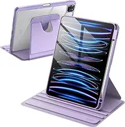 JETech Rotating Case for iPad Pro 11-Inch 2022/2021(4th/3rd gen) with Pencil Holder, 360 Degree Rotation Protective Stand Cover Clear Back, Auto Wake/Sleep (Light Purple)