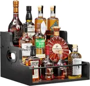 Liquor Bottle Display Shelf Coffee Syrup Rack Organizer 3 Step Countertop Retro