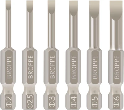 6 Pcs Slotted Screwdriver Bit Set Magnetic Flat Head Bits 2.0-6.0Mm 1/4 Inch Hex