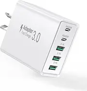 USB C Charger, Total 40W 5-Port USB Wall Charger, Fast Charger PD 3.0, USB-C Power Adapter Compatible with iPhone 16 15 14 13 Pro Max, Galaxy S24, S23, S22, LG