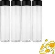 Roczential 4 Pack Clear PET Plastic Juice Bottles with Black Lids - Plastic Smoothie Bottles Ideal for Juice, Milk, Homemade Beverages (400 ml)