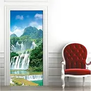 Door Stickers Waterfall Landscape Door Stickers 3D Wallpaper Bedroom Living Room Door Decor Mural PVC Self-Adhesive(95x215cm)