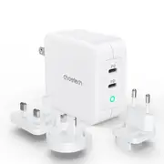 Choetech PD6008 GAN dual type-c 100w travel charger ( US/EU/UK/AU) White