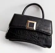 NEW New Look Black Faux Croc Gold Chain Cross Body Grab Bag