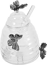 MUCKLILY Glass Honey Jar With Butterfly Designed Transparent Honey Pot With Dipper And Lid Ideal For Kitchen Honey Storage Honey Holder