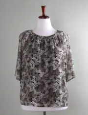 ANN TAYLOR LOFT NWT $64 Brown Open Back Floral Tie Back Swing Blouse Top Size XL