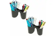 2PK Marbig Enviro Duo Double Pencil Cup Pen Holder Storage for School Office BLK