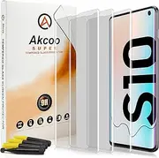 [3 Pack]Galaxy S10 Tempered Glass Screen Protector,Akcoo full screen UV Adhesive Tempered Glass [Fingerprint Sensor Compatible][Sensitive Touch]for Samsung Galaxy S10 6.1 Inch