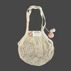 Reusable Produce Bag - Mesh Tote Grocery Net Bag with Long Handles and Pom Poms