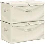 vidaXL Cream-Colored Storage Boxes Set of 2 | Fabric Material | Foldable | 2 Compartments | 50x30x25cm | for Home and Office Organization