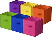 Caunedy 11 Inch Foldable cube storage box,6 Pack Fun Colored Durable Storage Cubes with Handles, Fabric Baskets for Organizing Toy, Clothing, Nursery or General Closet Organization