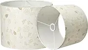 Drum Lamp Shades Set of 2 Beige Print Pattern Linen Lampshade 33cmx33cmx25cm Lampshades for semi flush mount ceiling light with E27/E14 Adapters Easy Assembly Replacement Lamp Shades for pendant light