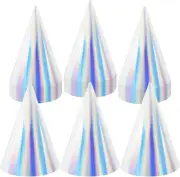 60 Pieces Iridescent Party Hats Pastel Rainbow Laser Paper Birthday Cone Hats wi