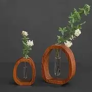 Solid Wood Glass Vase, Wooden Hydroponic Flower Pot, Solid Wood Frame Glass Test Tube Vase Desk Hydroponic Plant, Black Walnut Wooden Enhanced Home & Office Environment (Small+Large)