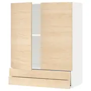METOD / MAXIMERA wall cabinet w 2 doors/2 drawers, white/Askersund light ash effect, 80x37x100 cm