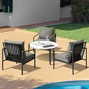 Livsip Outdoor Lounge Set Patio Furniture Coffee White 70cm Table Chairs 4PCS