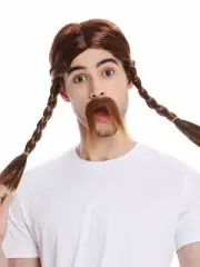 Wig & Beard Men's Braun Braided Pigtails Gallier Germane Barbarian Viking