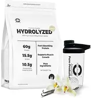 Pure Product Australia - Hydrolyzed Whey Protein Isolate, 60g Protein per Serve - 4kg Vanilla + Glass shaker