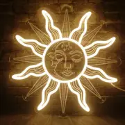 Vintage Burning Sun and Moon Neon Sign Light - 3D Boho Aesthetic Room Decor C...