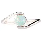 100% Natural Australian Opal 1.00Ct Round Shape Women's Ring In 14KT White Gold