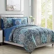 Modern Threads - Granada Collection Comforter Set - Reversible Microfiber - Elegant Printed Bed Set - includes Comforter, Sheets, Shams, & Pillow - Luxurious Bedding