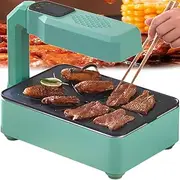 Electric Grill Smokeless with LCD Display, Electric Skillet with Removable Non-Stick BBQ Plate & Oil Pan, Adjustable 80-280°C and 1-80 Min Timer, Smokeless Barbecue Machine for Home Kitchen Green