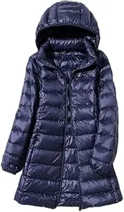 [Generic] Womens Long Warm Ultra Light Down Jacket Warm Thick Overcoats Hat Detachable