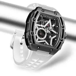 【Mark Fairwhale 馬克菲爾】開啟星紀元星芒雙面鏤空結構透氣錶帶機械錶-6630(雙面鏤空設計)