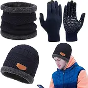 [Quzente] Beanie with Scarf Touchscreen Gloves - Soft Neck Warmer for Winter,Hat Scarf Glove Set, Winter Accessories for Men, Women