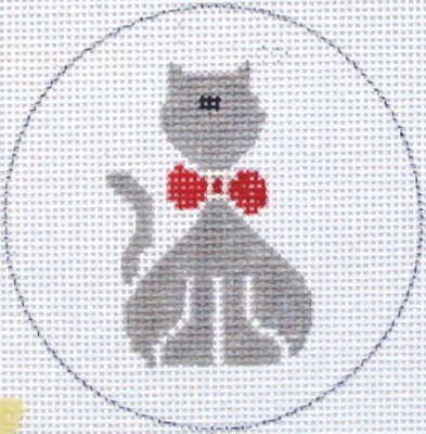 Grey Cat Ornament Hand Painted Needlepoint Canvas
