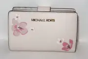 Michael Kors Jet Set Travel Medium Bifold Light Cream Floral Wallet NWT $258