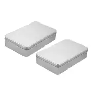 Metal Tin Box Containers, 2Pcs7.1x4.3x1.6 Inch Portable Storage Box, Silver