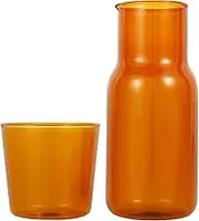 Bedside Water Carafe with Tumbler Reusable Glass Water Pitcher with Cup Large Capacity Nightstand Carafe Set Vintage Bedside Glass Carafe Set Night Water Pitcher Portable for Bedroom Office(Amber)