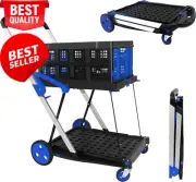 Folding trolley with wheels, double layer, storage crate, multi-use, collapsible