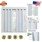 Stylish Room Darkening Grommet Curtains, 2 Panels 42x68 in Luxury Greyish White