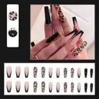 24pcs Long Coffin Nude Black Leopard Cheetah Print Design Press On Nails w Glue