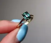 1.92 Ct Octagon Cut Natural Emerald Proposal Ring 14K solid Yellow gold
